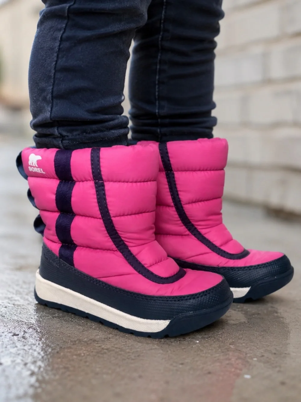 Sorel Girls Whitney 2 Puffy Mid Pink and Black Snow Boots